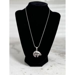Vintage Native American Sterling Silver Engraved Bear Pendant Necklace 17in